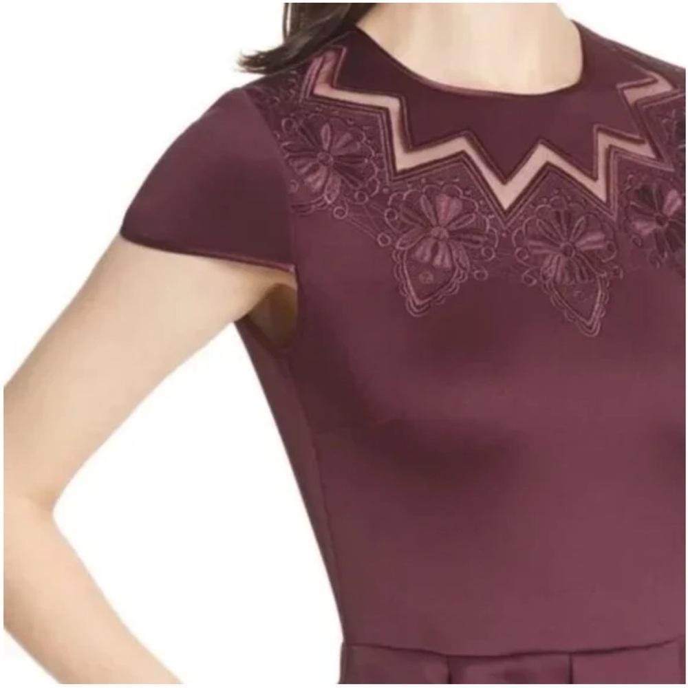 Ted Baker Embroidered Cheskka Dress Burgundy Party Cocktail Women’s Size 10 - Picture 2 of 14